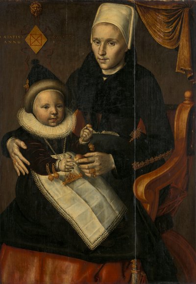 Mother and Child in North Holland Costume by Attributed to Jan Claesz.